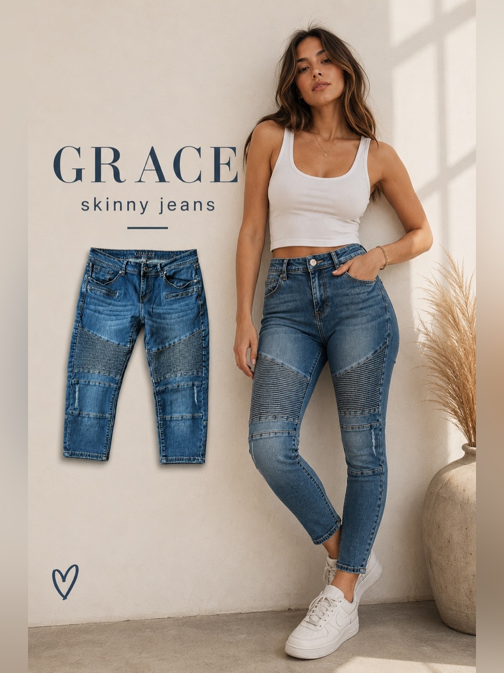 Grace Denim unique skinny Jeans in Classic‎ Blue size 30